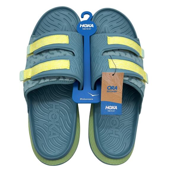 New HOKA Ora Luxe Recovery Slide Sandals Mens 14 Ocean Mist Citrus Glow 1134150